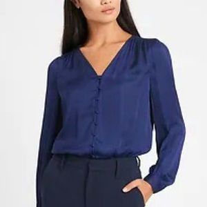 BR Button Front Silk Long Sleeve Blouse